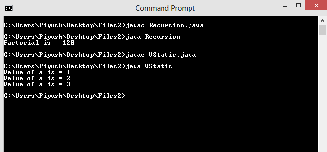 This image describes the output of sample program for static variable under static keyword in java.